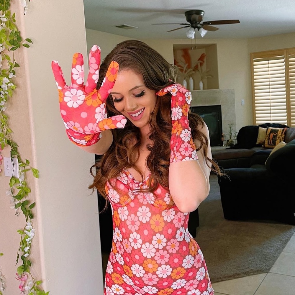 Floral Sheer Mini Dress with Matching Gloves